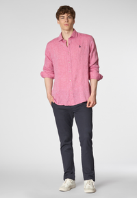 Camicia in lino chambray slim fit con logo