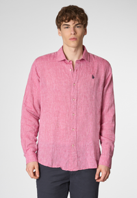 Camicia in lino chambray slim fit con logo