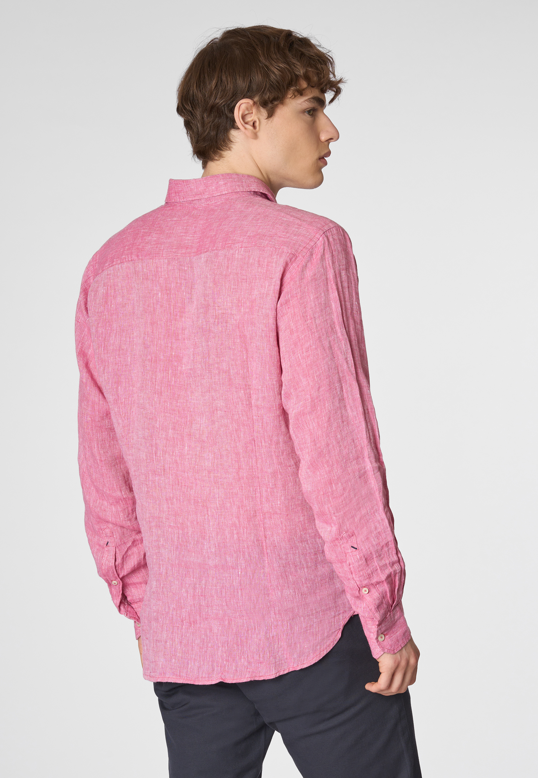 Camicia in lino chambray slim fit con logo