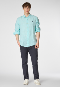 Camicia in lino chambray slim fit con logo