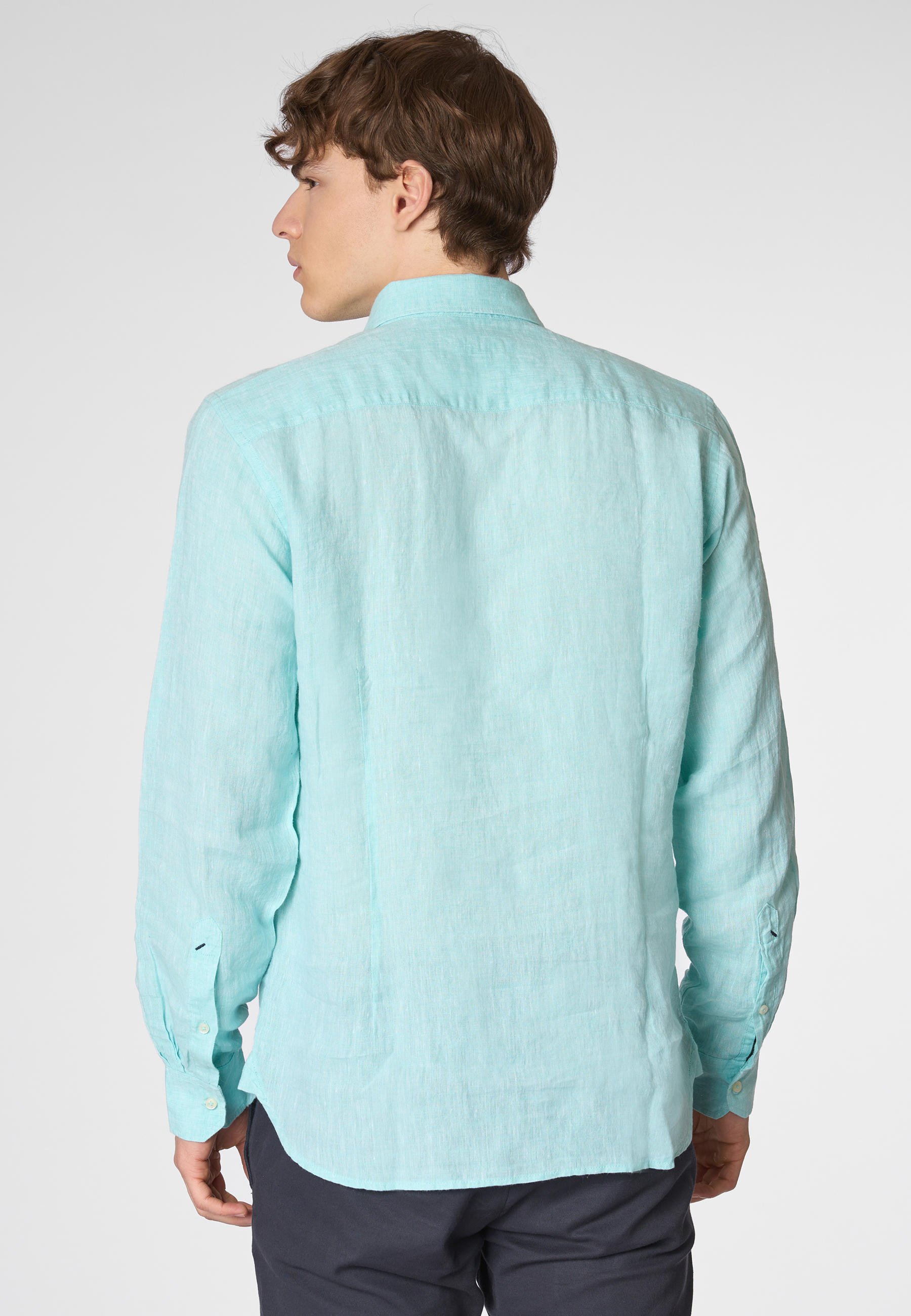 Camicia in lino chambray slim fit con logo