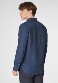 Camicia in lino chambray slim fit con logo