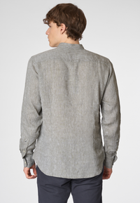 Camicia in lino chambray colletto mandarin slim fit con logo