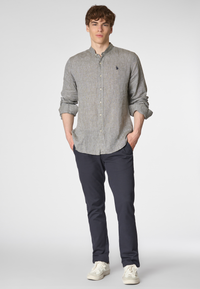 Camicia in lino chambray colletto mandarin slim fit con logo