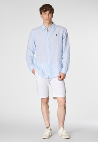 Camicia in lino chambray slim fit con logo