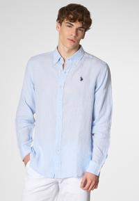 Camicia in lino chambray slim fit con logo