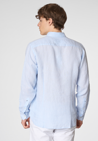 Camicia in lino chambray slim fit con logo