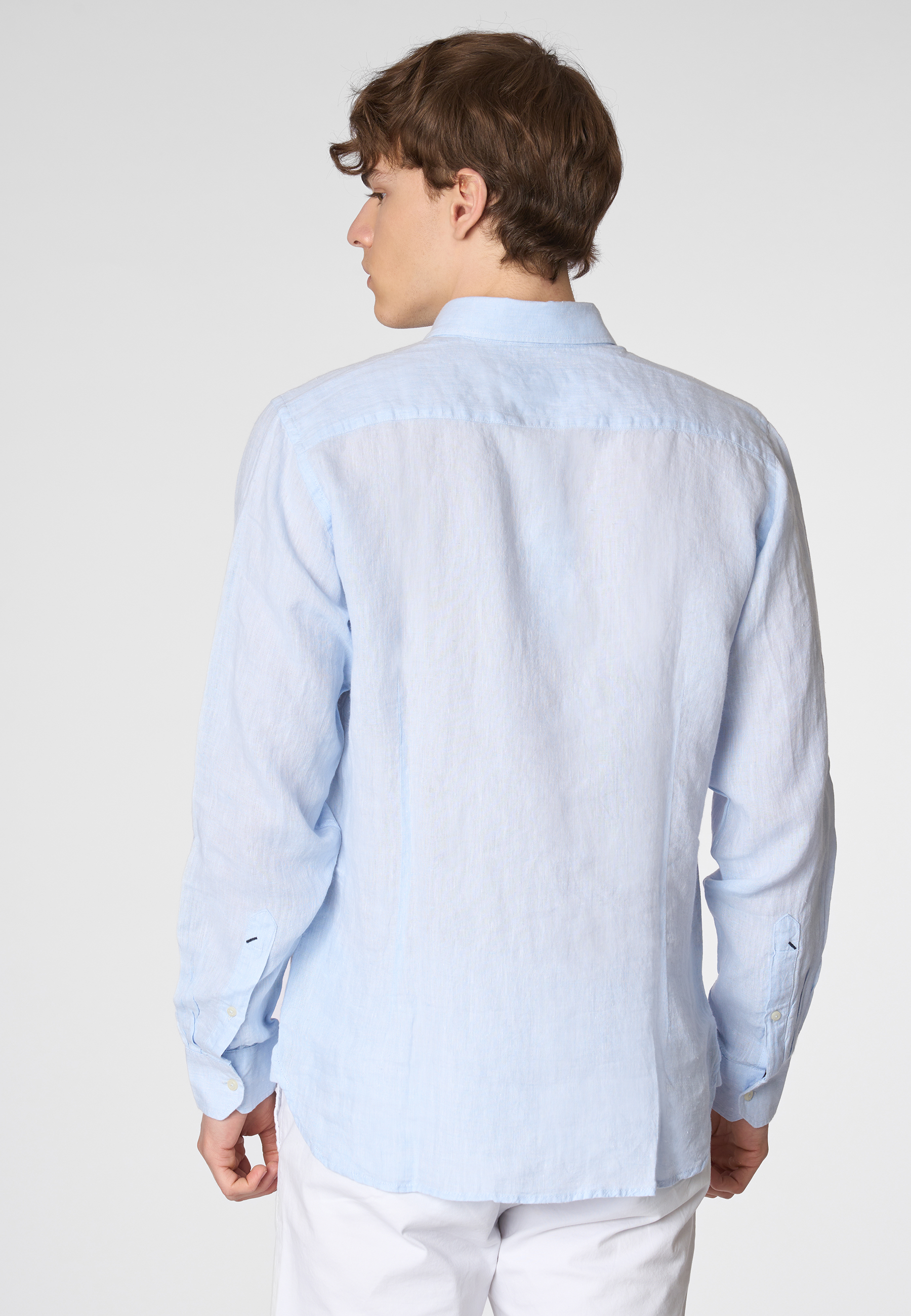 Camicia in lino chambray slim fit con logo