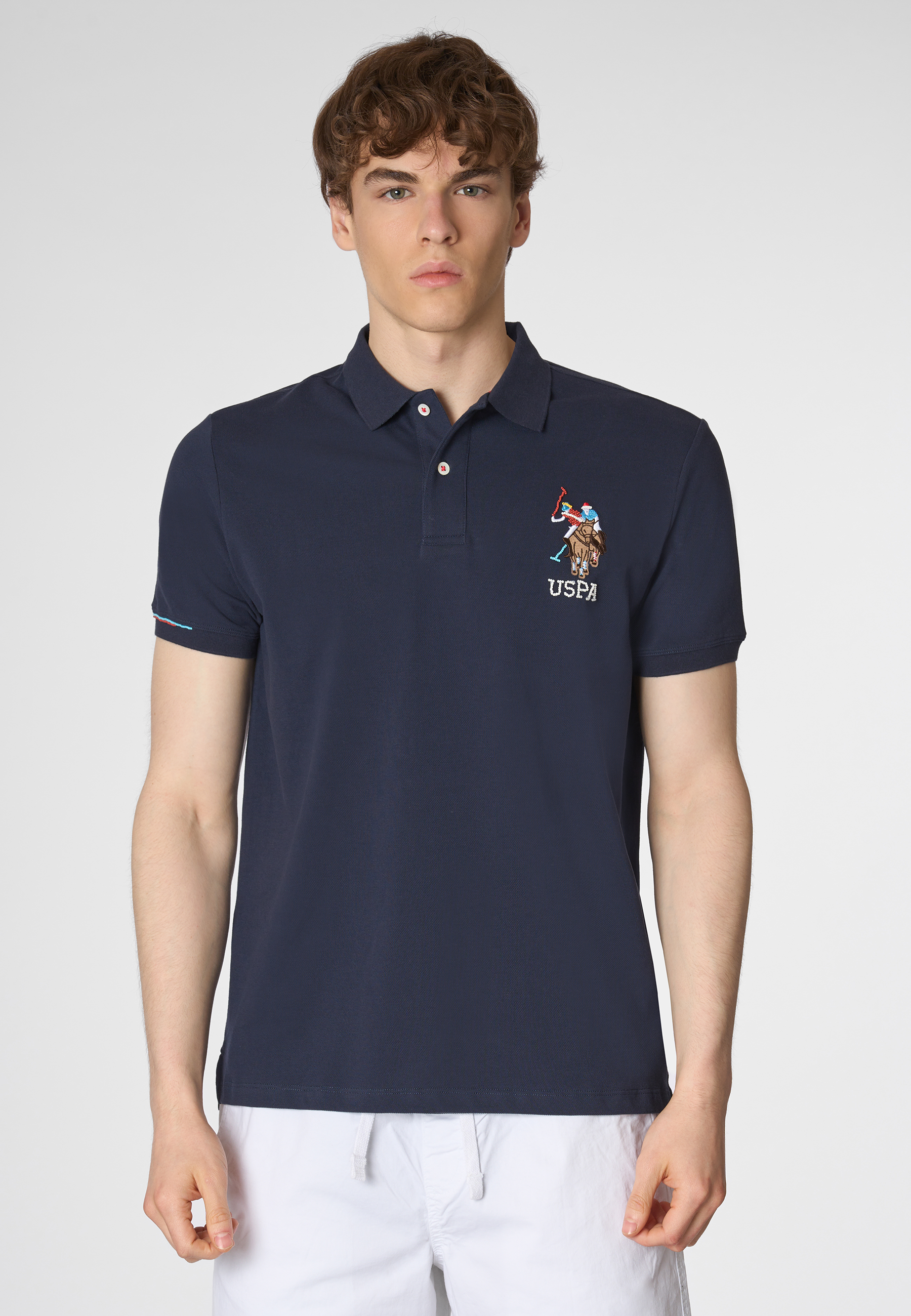 Polo shirt a maniche corte in cotone piquet con logo colorato