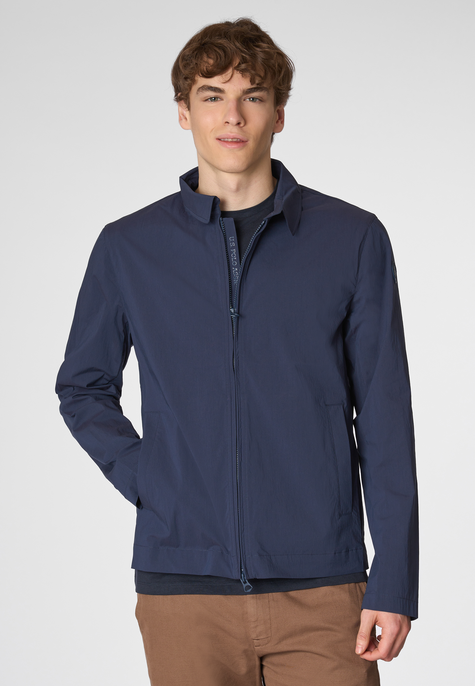 Giacca full zip in cotone stretch nylon