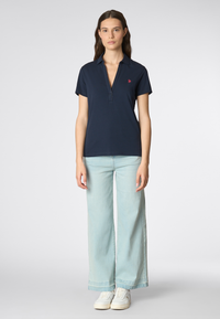 Polo shirt a maniche corte con scollo a V in cotone stretch