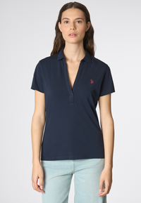 Polo shirt a maniche corte con scollo a V in cotone stretch