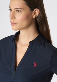 Polo shirt a maniche corte con scollo a V in cotone stretch