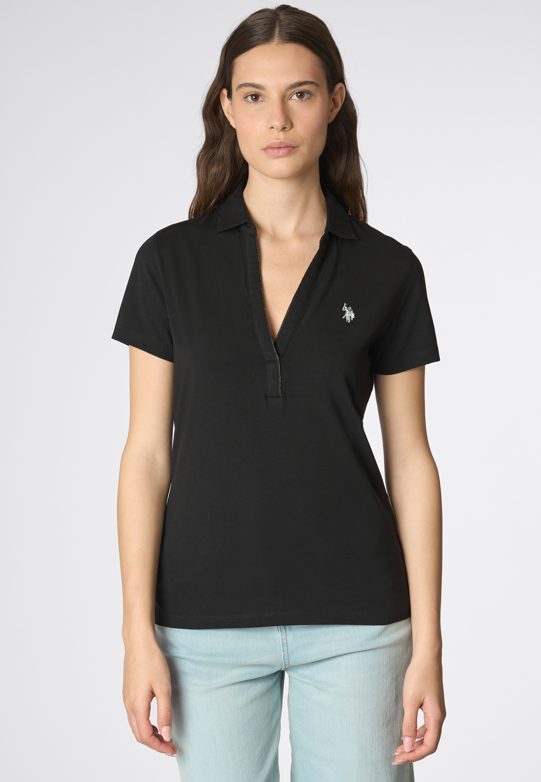 Polo shirt a maniche corte con scollo a V in cotone stretch
