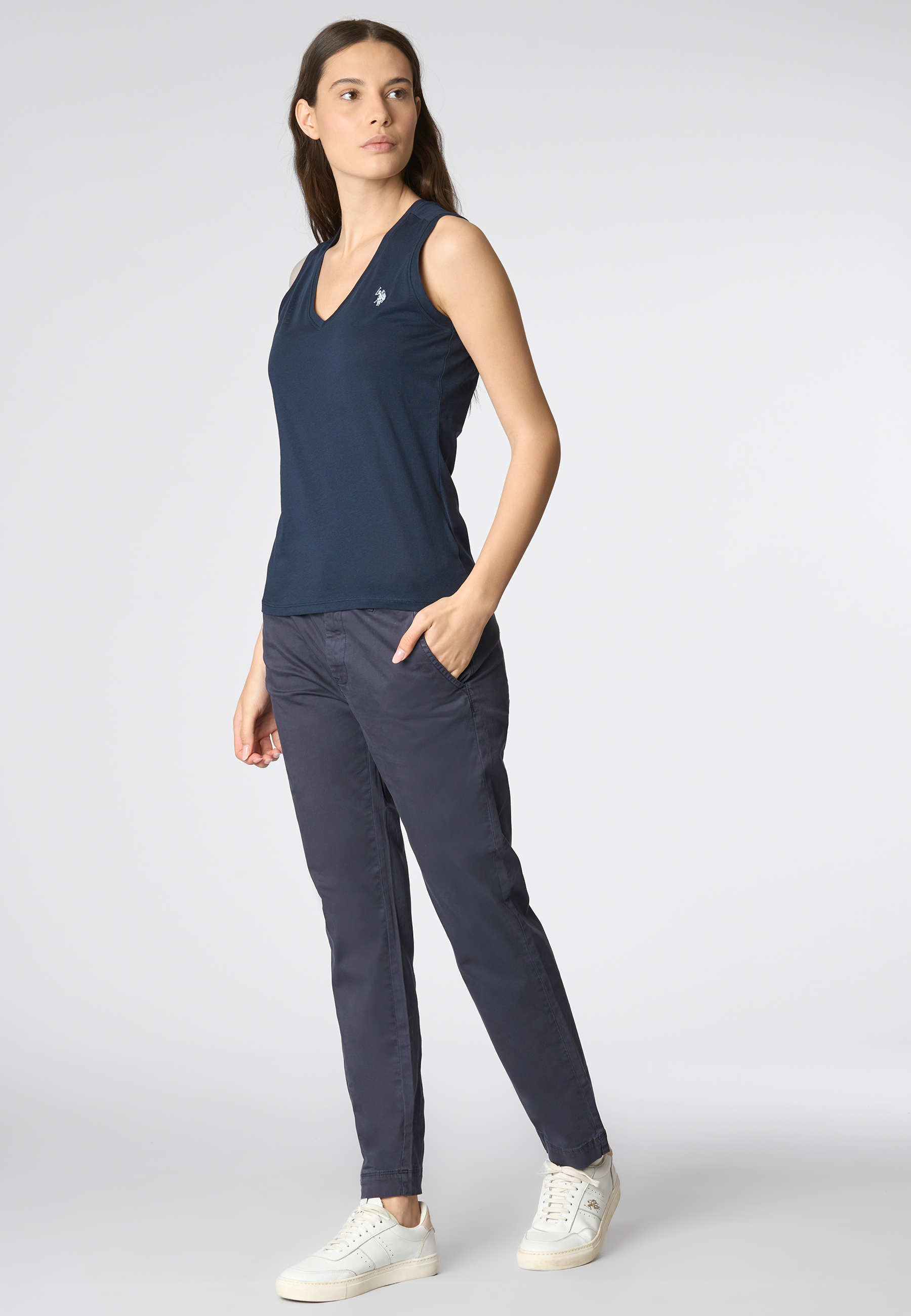 Pantalone in cotone stretch satin