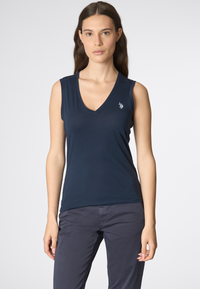 T-shirt smanicata con scollo a V in cotone light jersey