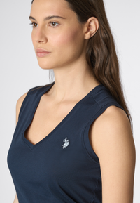 T-shirt smanicata con scollo a V in cotone light jersey