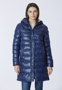 Piumino midi con cappuccio in shiny nylon