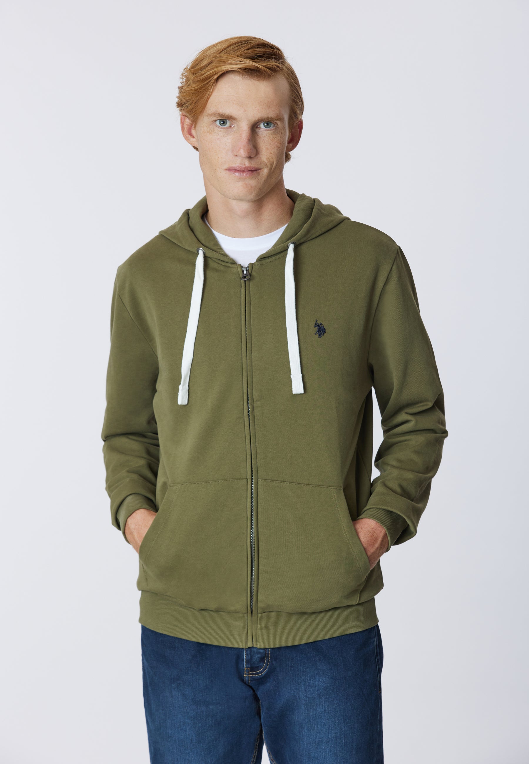 Felpa in cotone con cappuccio e chiusura zip