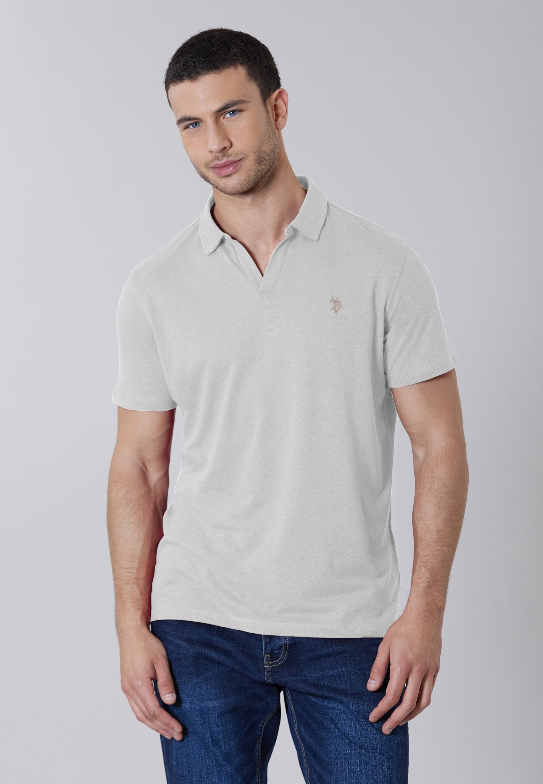 Polo a maniche corte misto cotone e lino con logo
