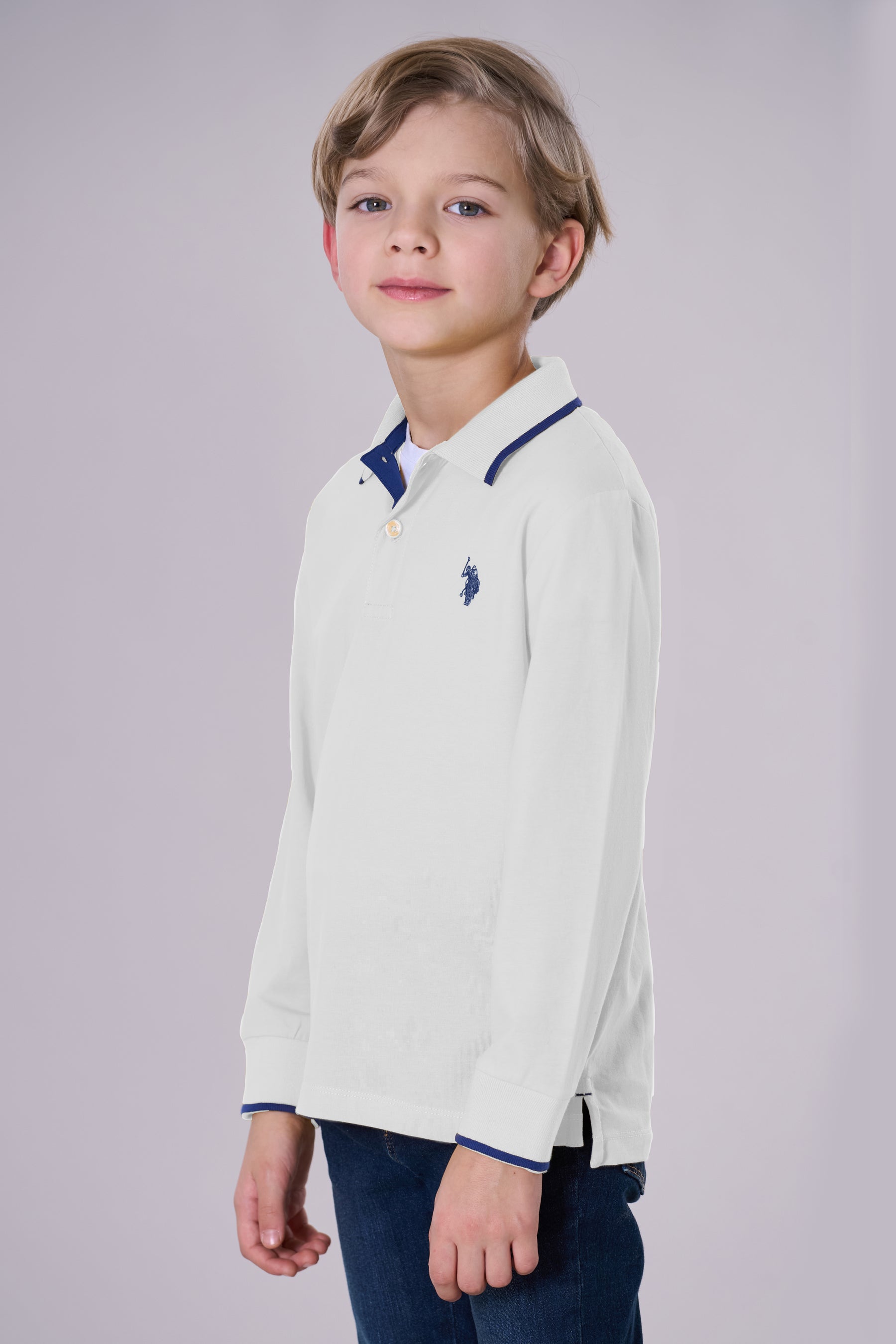 Polo a maniche lunghe in cotone stretch con logo