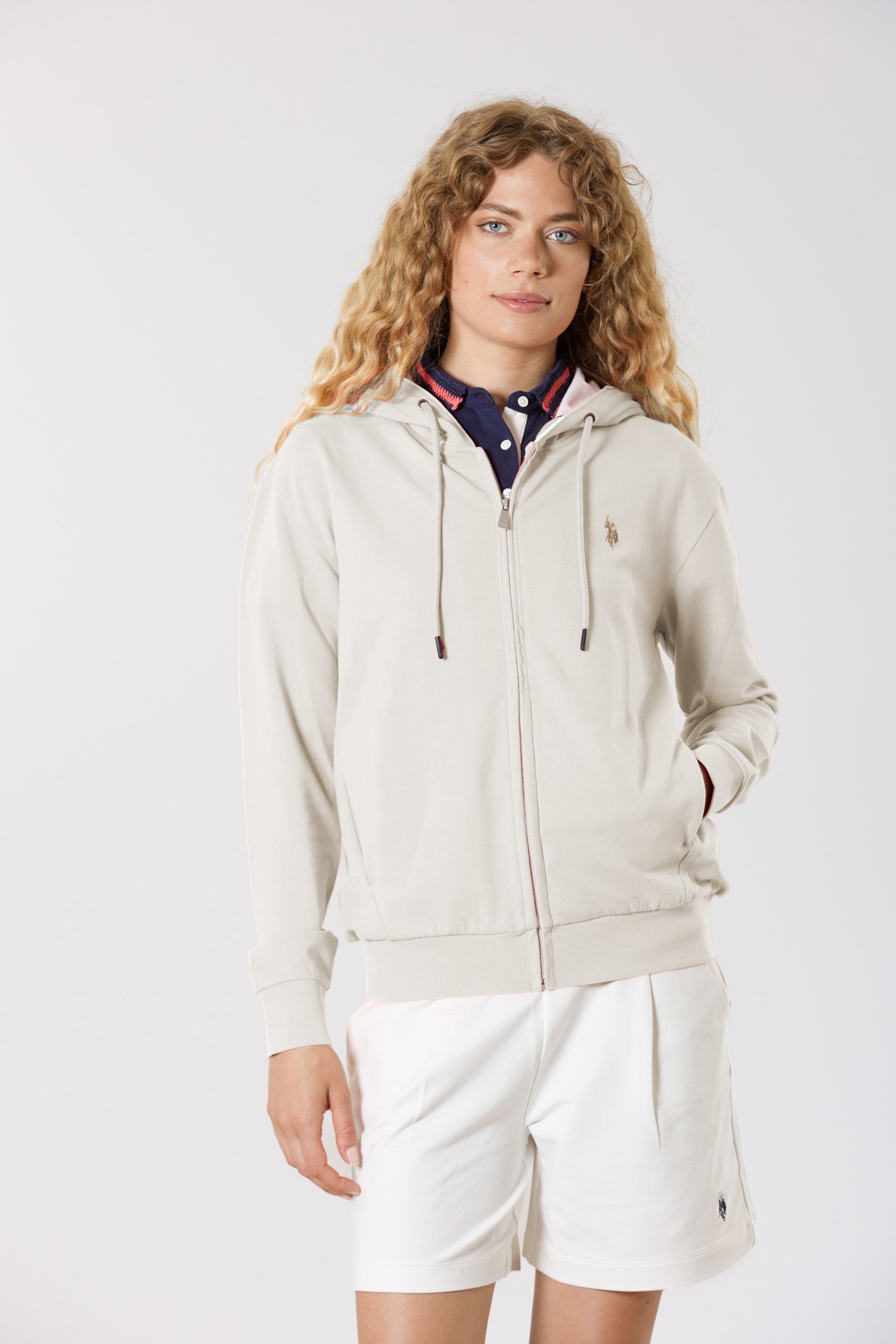 Felpa da donna in cotone con cappuccio e chiusura full zip
