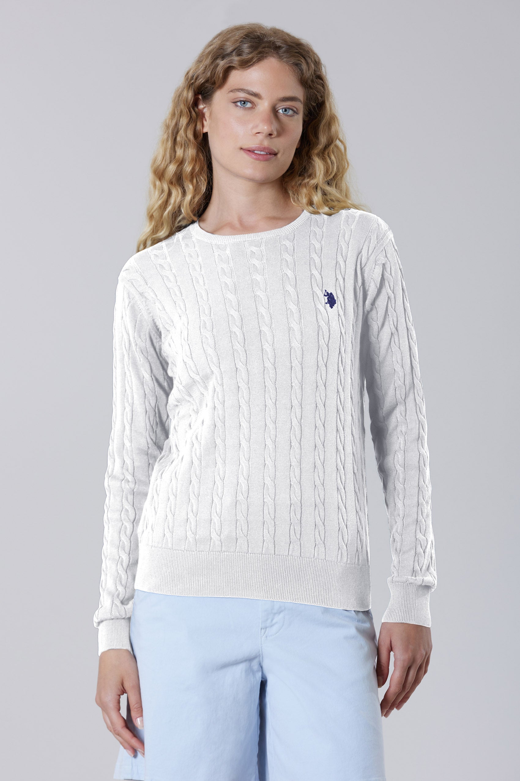 Maglia girocollo a treccia in cotone light