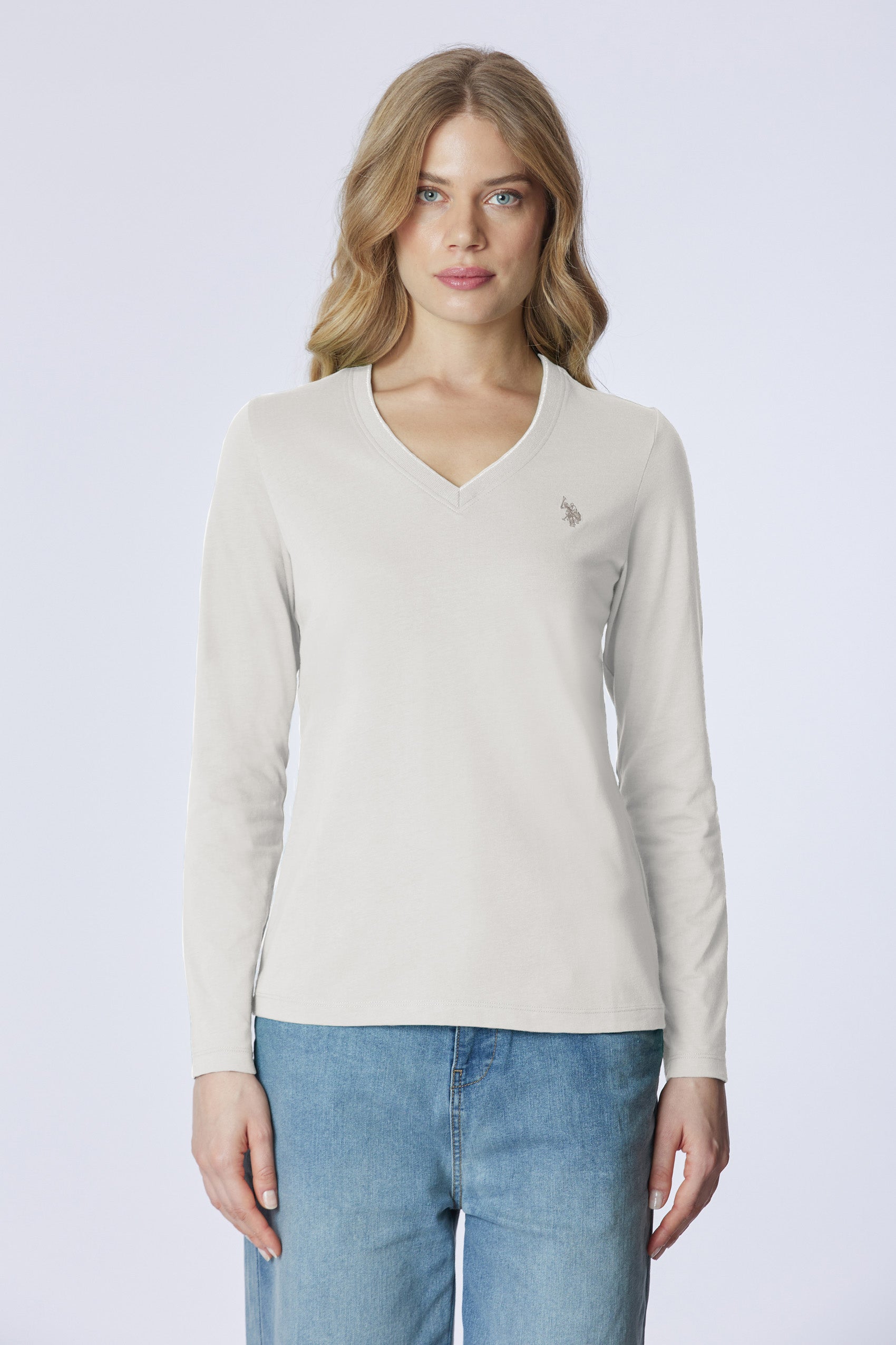 T-shirt a maniche lunghe scollo a V
