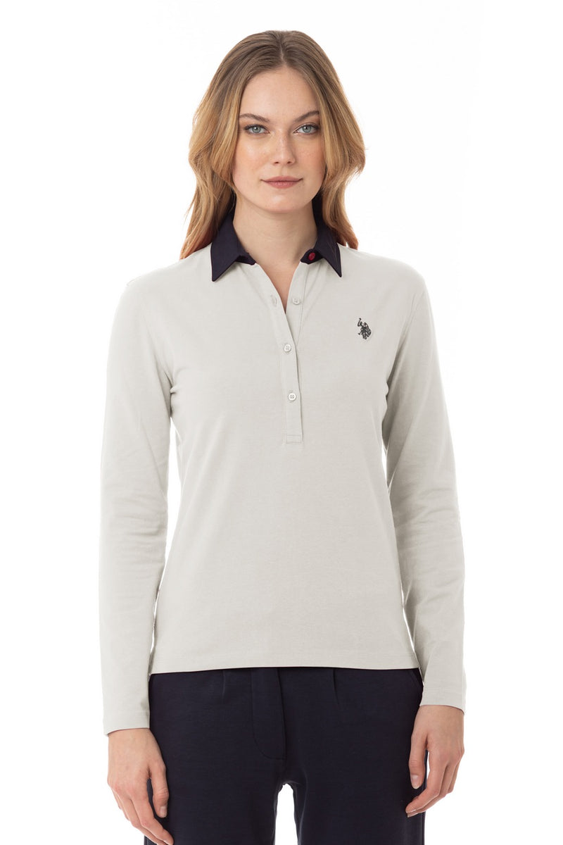 Polo a maniche lunghe con colletto a contrasto e logo U.S. Polo Assn.