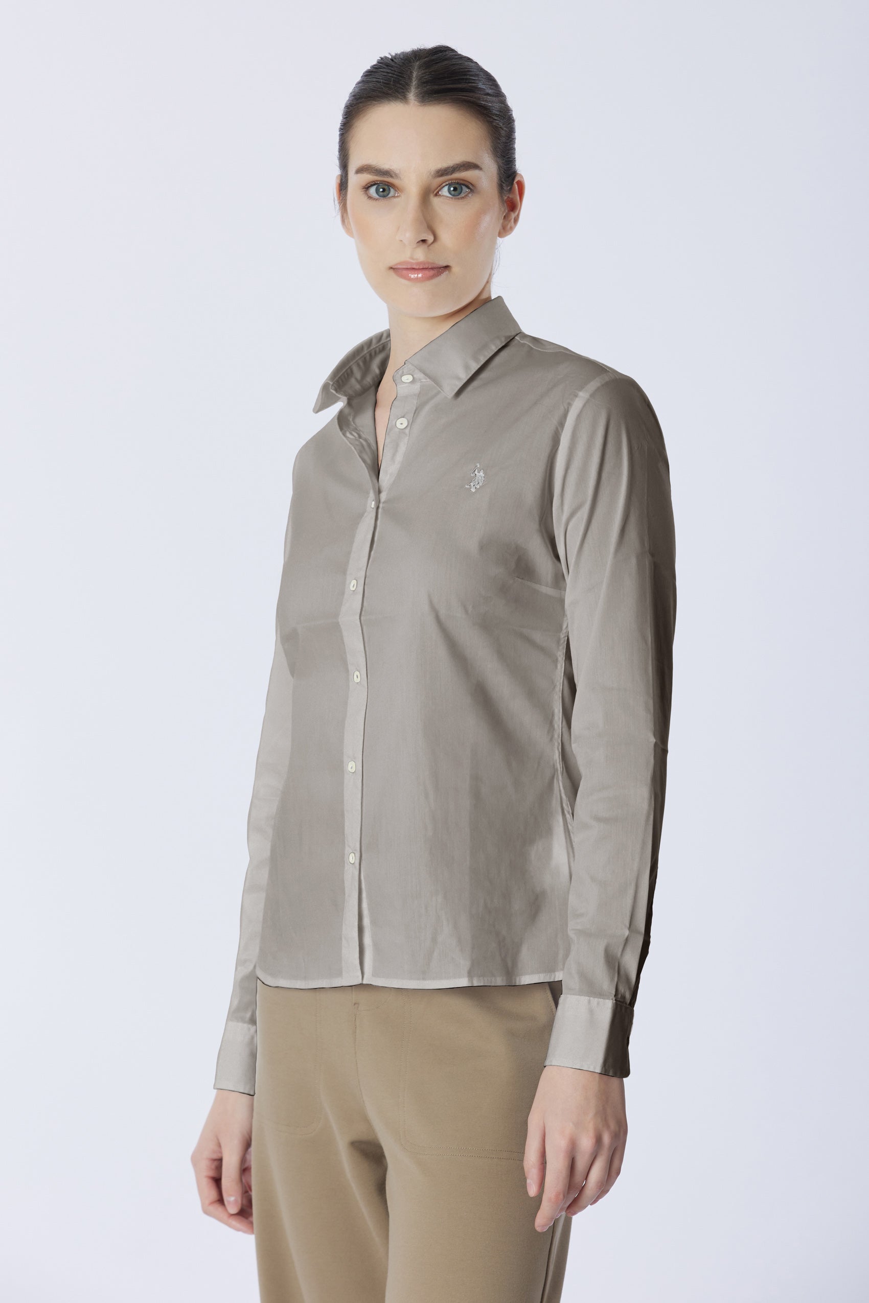 Camicia misto cotone stretch popeline con ricamo