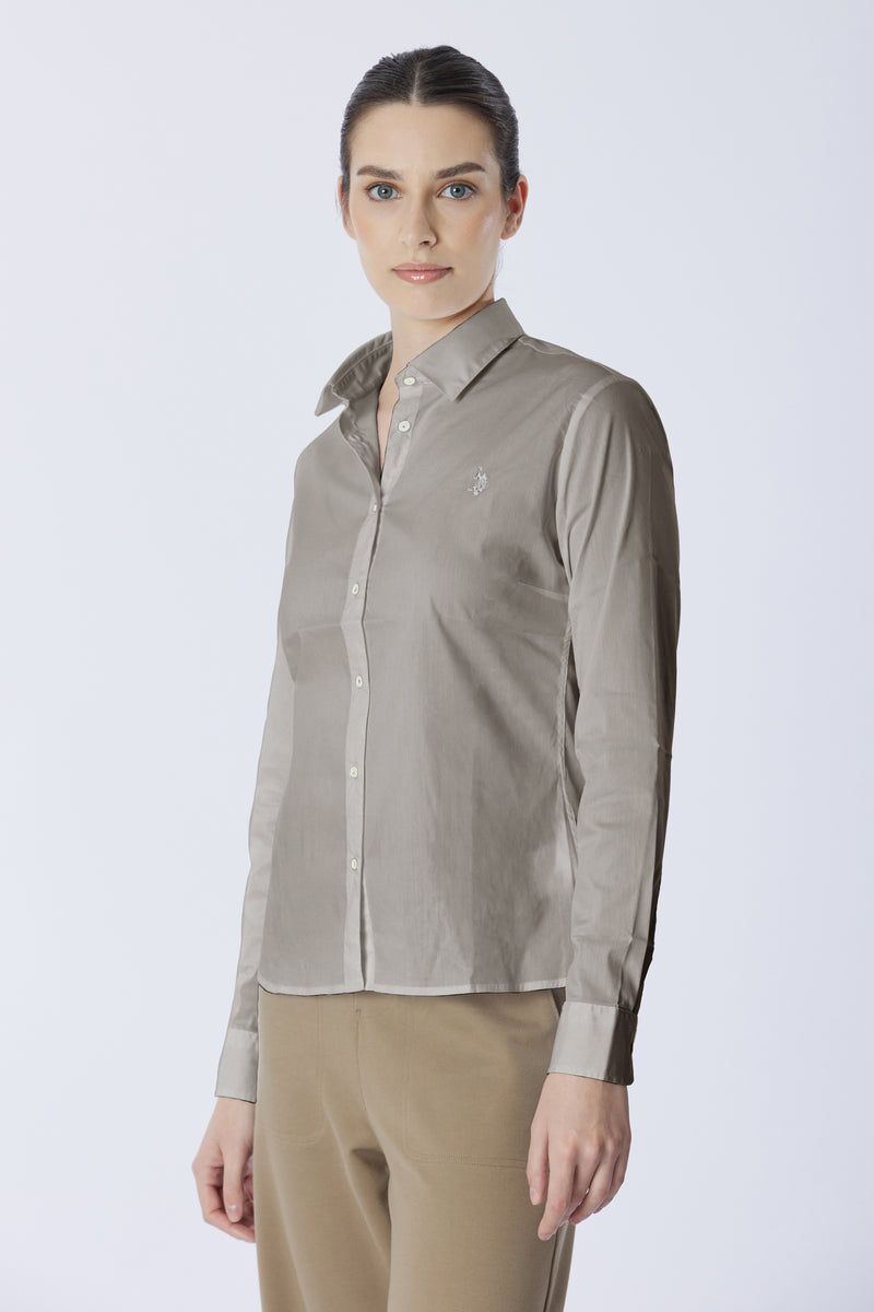 Camicia misto cotone stretch popeline con ricamo