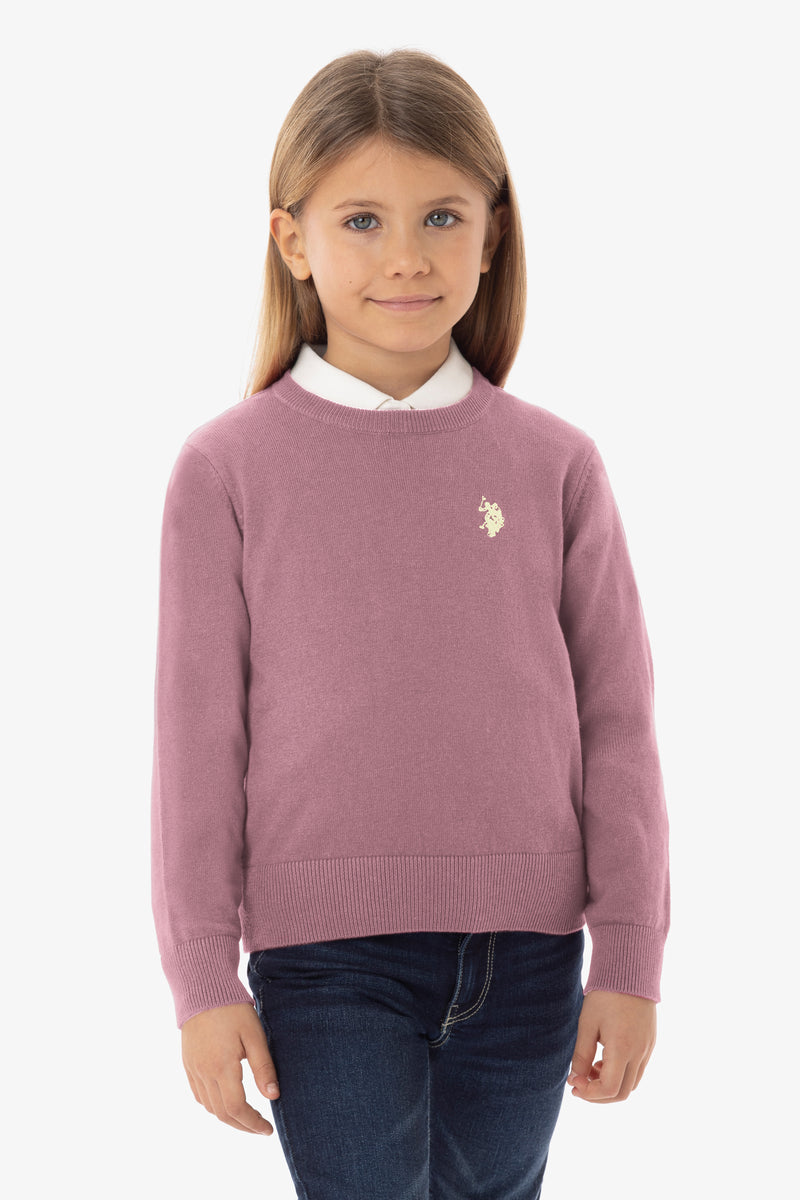 Maglia girocollo da bambina cotone e cashmere con logo U.S. Polo Assn.