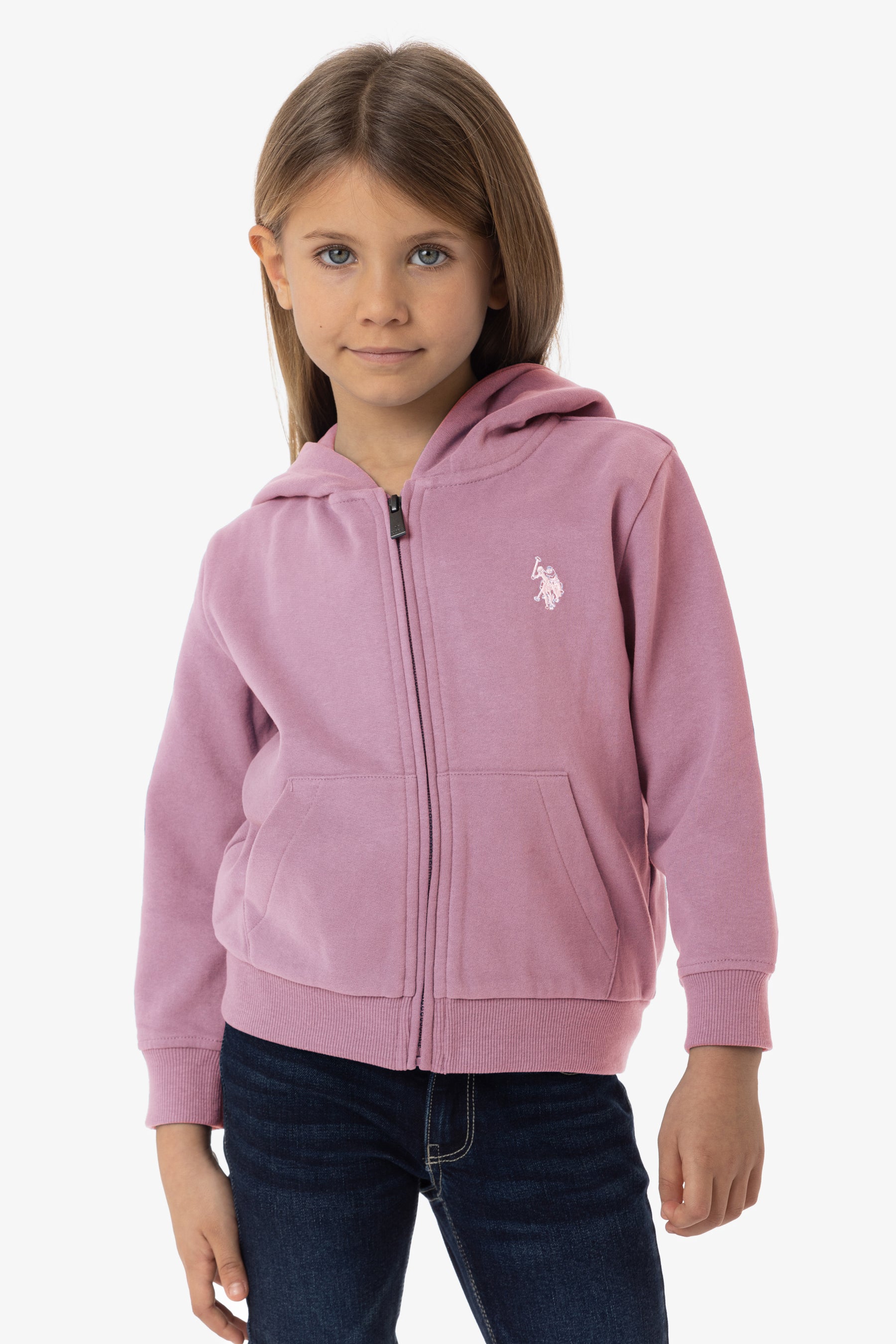 Felpa da bambina con chiusura zip e cappuccio U.S. Polo Assn.