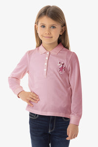 Polo a maniche lunghe da bambina in cotone jersey con logo big U.S. Polo Assn.