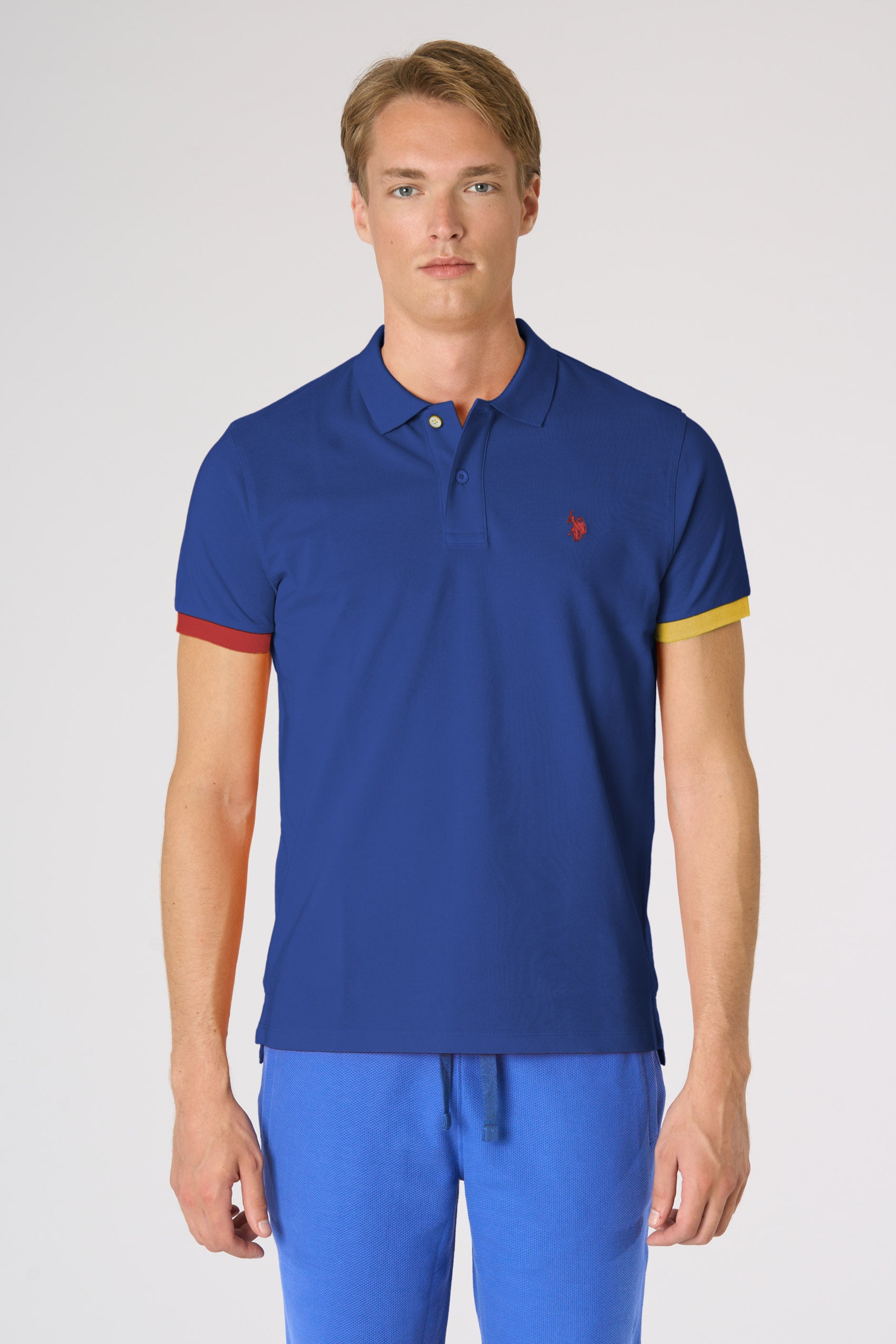 Polo shirt da uomo in cotone piquet con dettagli a contrasto e sottocolletto colorato