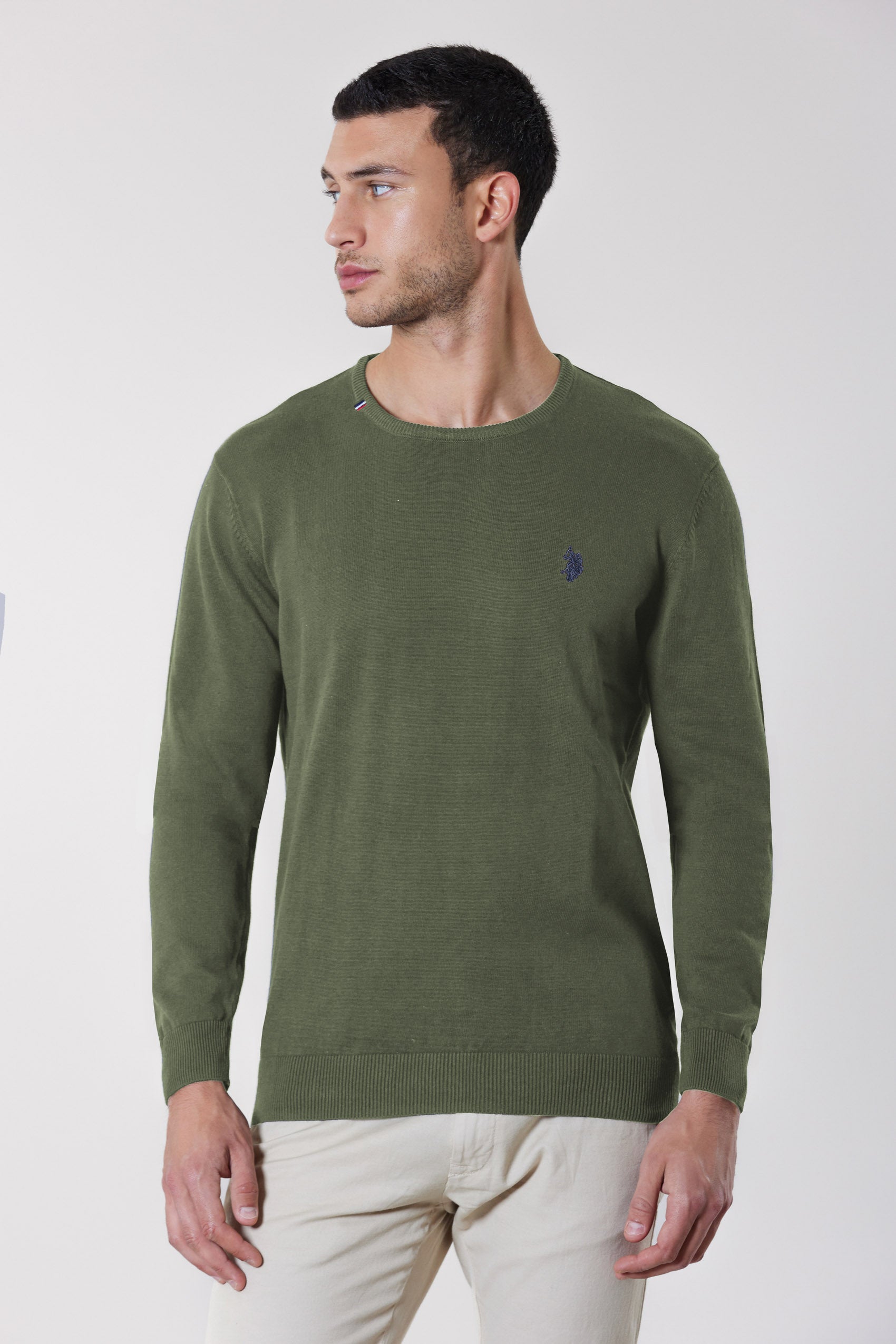 Maglia girocollo in cotone con logo ricamato