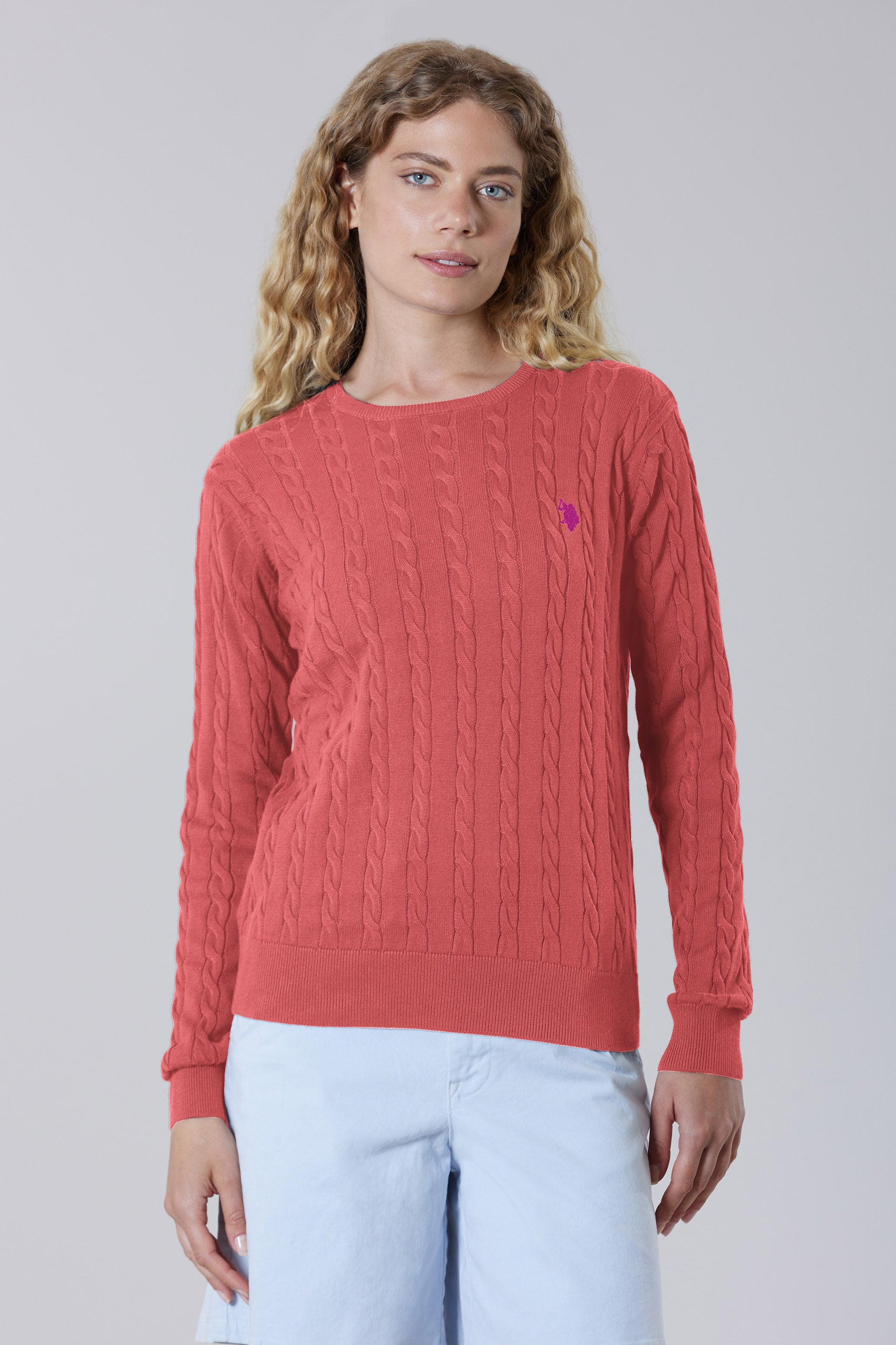 Maglia girocollo a treccia in cotone light