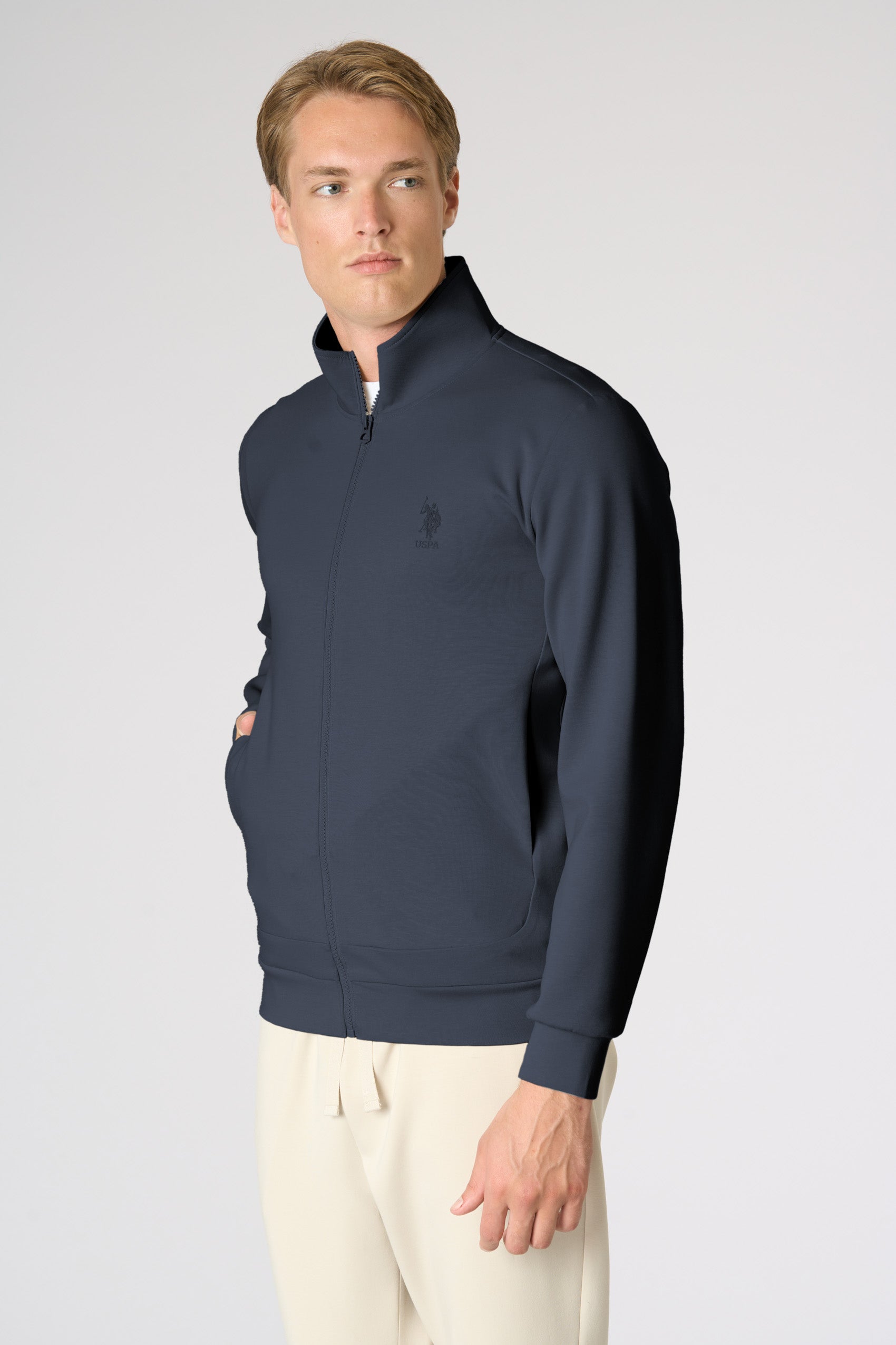 Felpa da uomo full zip in scuba fleece con collo alto