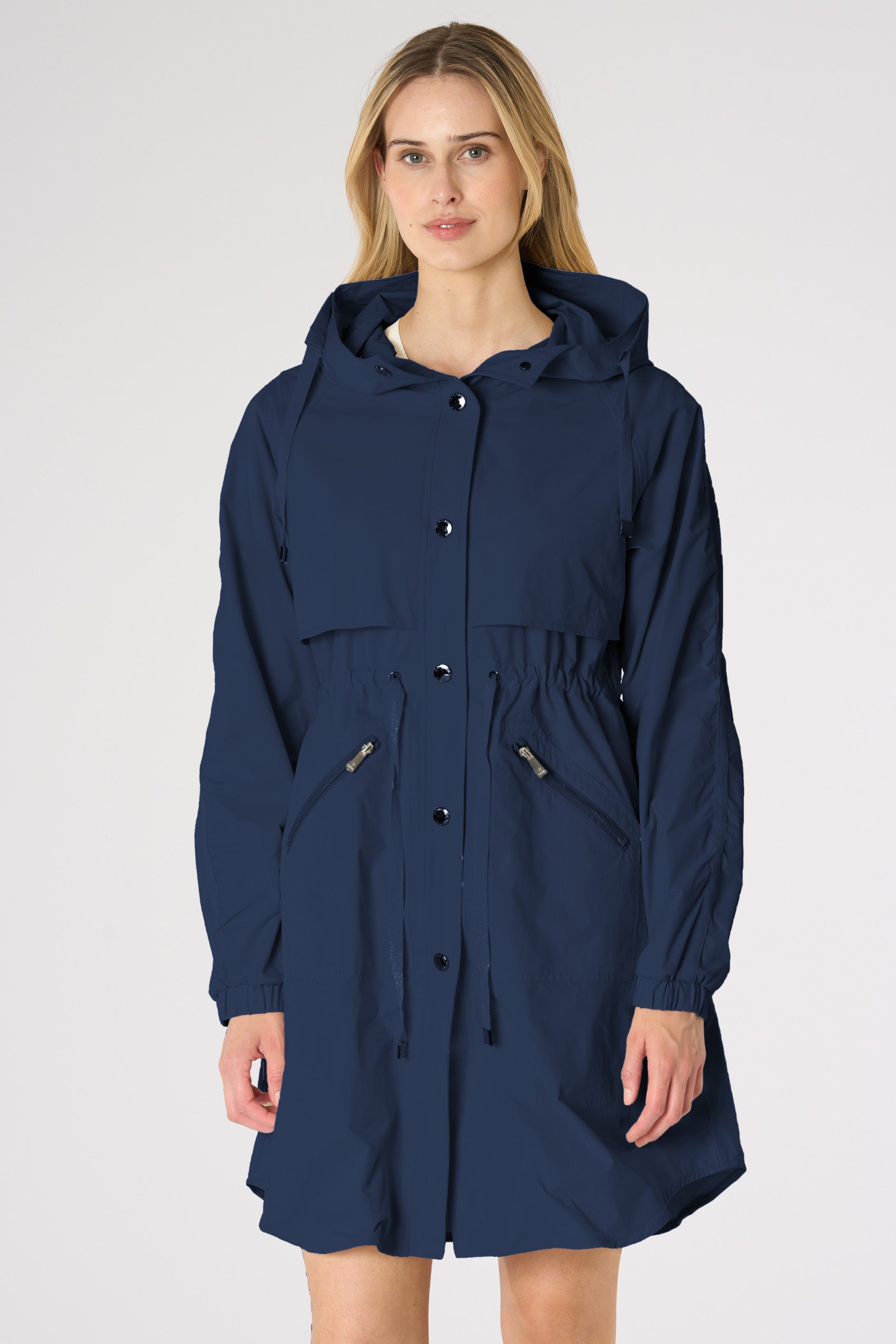 Trench da donna con cappuccio e coulisse regolabile