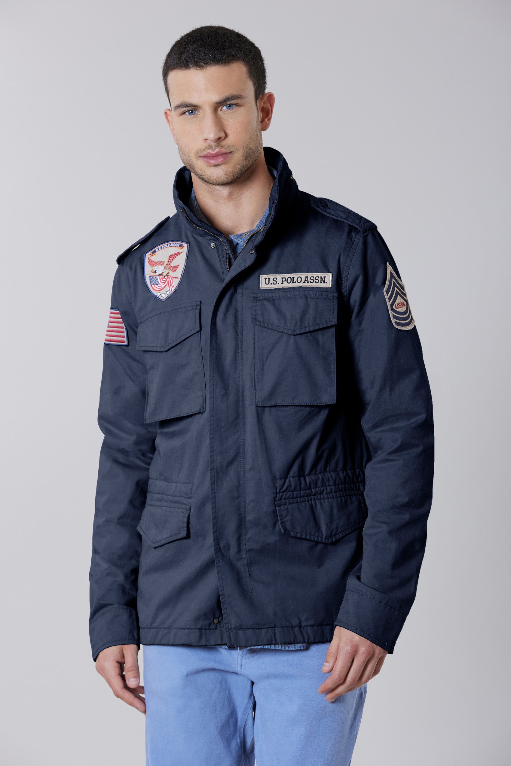 Giacca field in cotone gabardine con patch