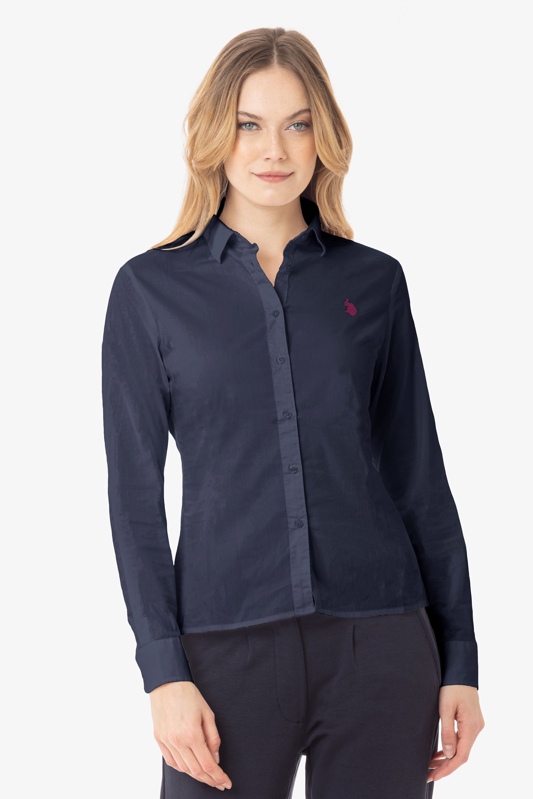 Camicia misto cotone stretch popeline con logo U.S. Polo Assn.