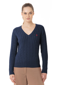 Maglia scollo a V treccia con logo U.S. Polo Assn.