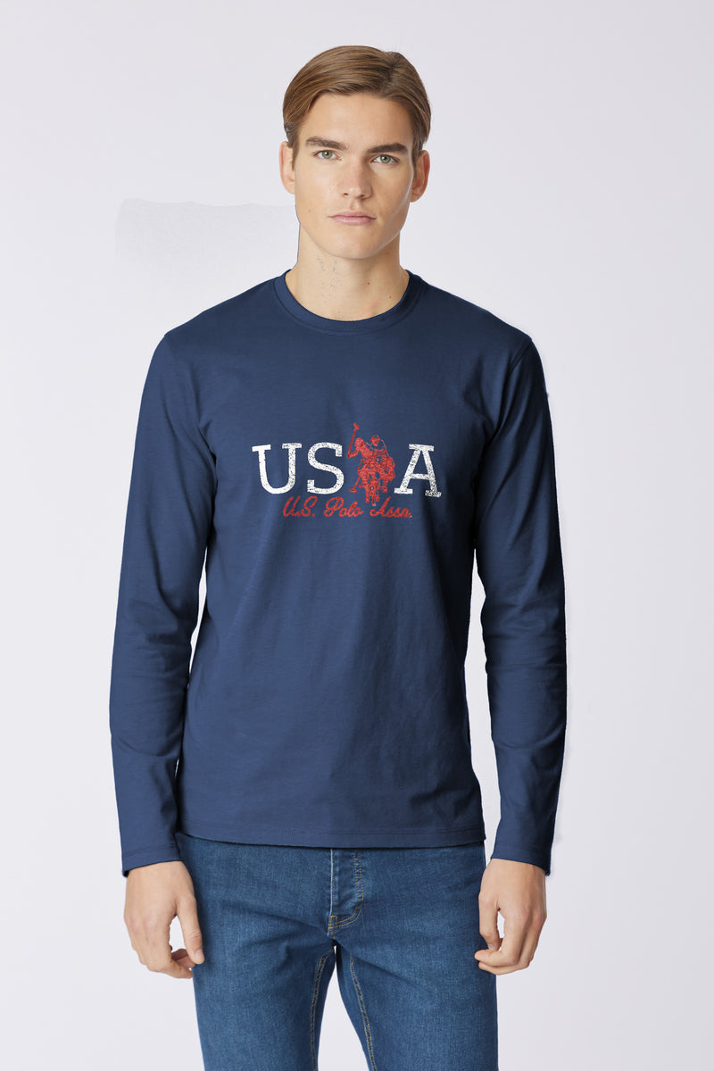 T-shirt a maniche lunghe in heavy jersey con motivo USPA