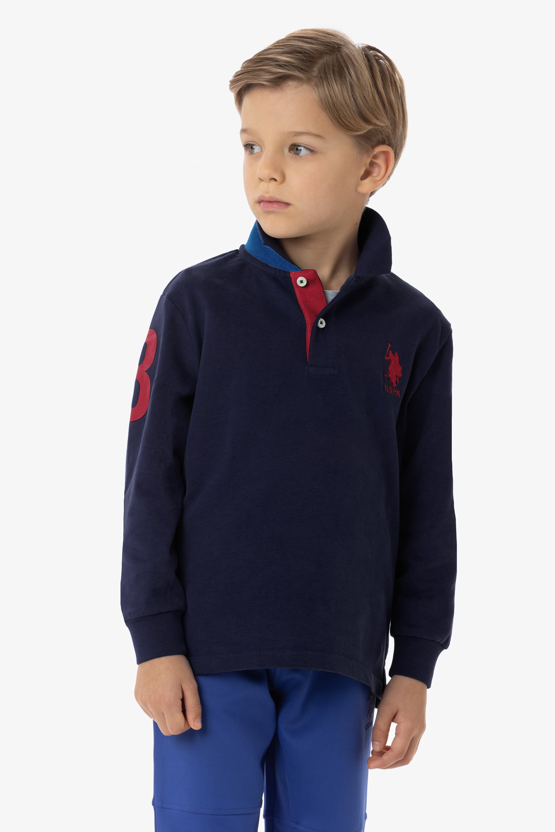 Polo a maniche lunghe in cotone jersey con logo e numero U.S. Polo Assn.