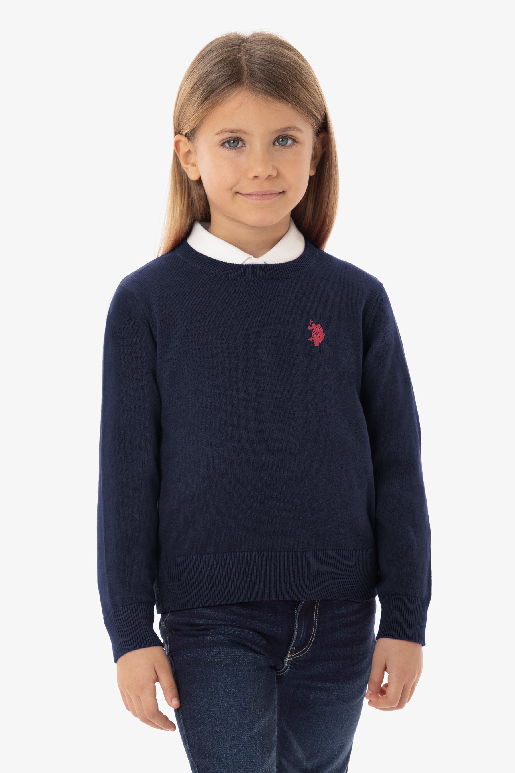 Maglia girocollo da bambina cotone e cashmere con logo U.S. Polo Assn.