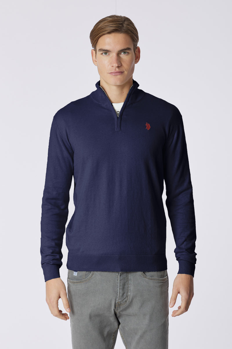 Maglia con zip un quarto cotone e cashmere