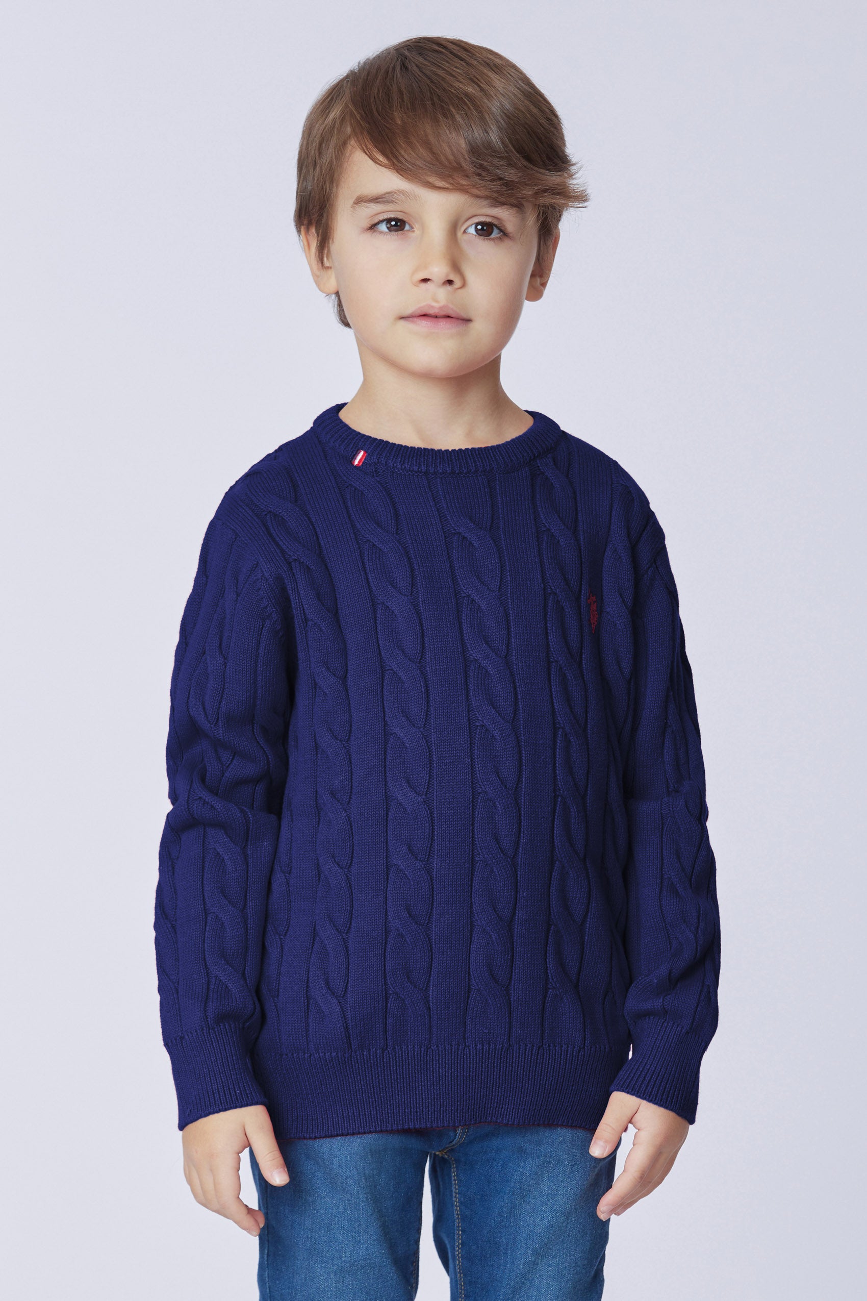 Maglia girocollo a treccia con logo