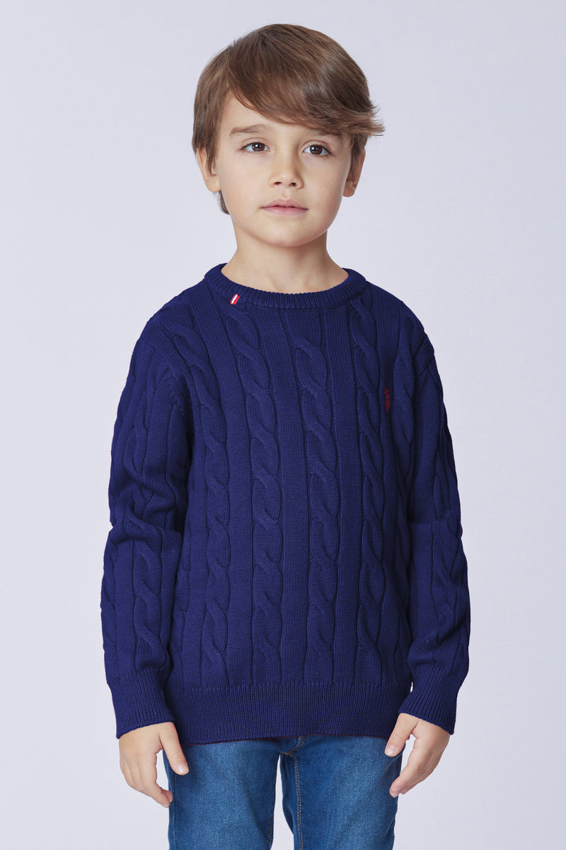 Maglia girocollo a treccia con logo