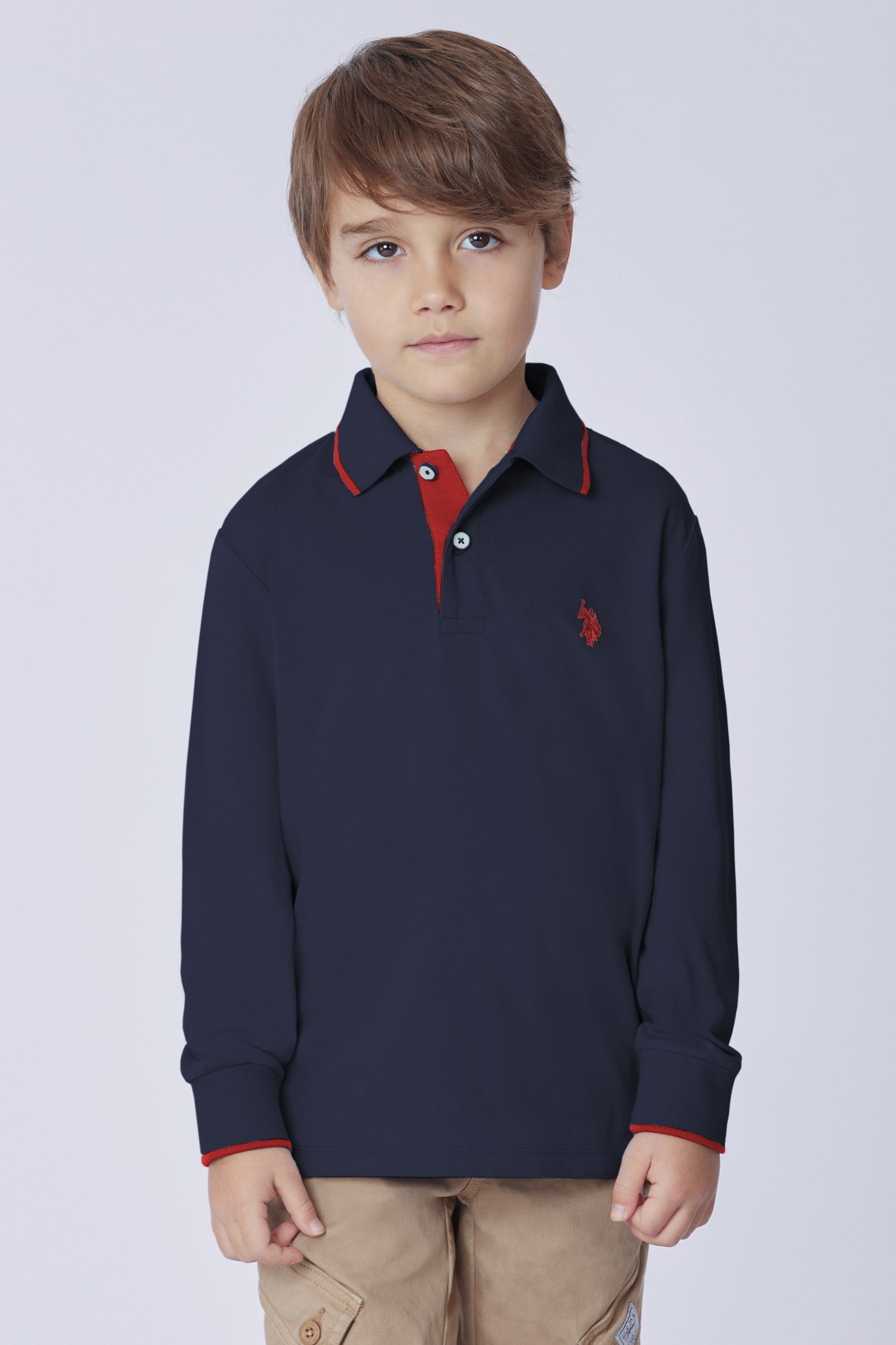 Polo shirt a maniche lunghe in cotone stretch con logo