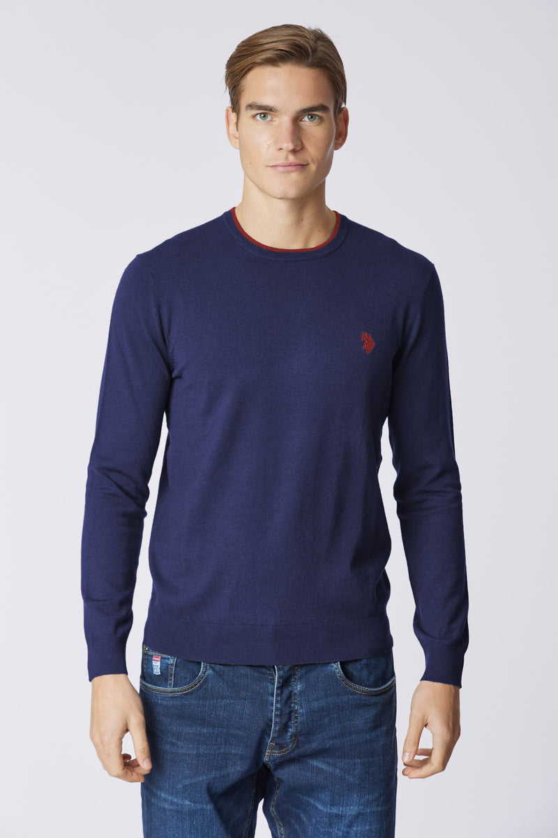 Maglia girocollo misto cotone e cashmere con dettaglio girocollo